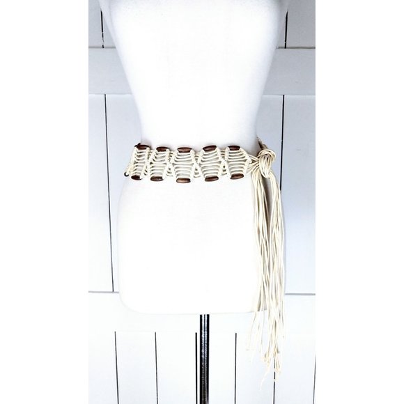 Wood bead braided macrame rope fringe tie belt/boho/hippie belt/braided chord